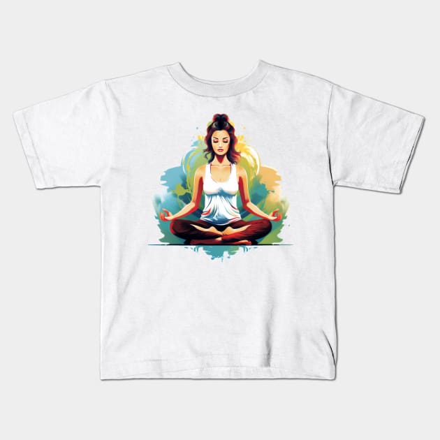 woman practicing yoga Kids T-Shirt by javierparra